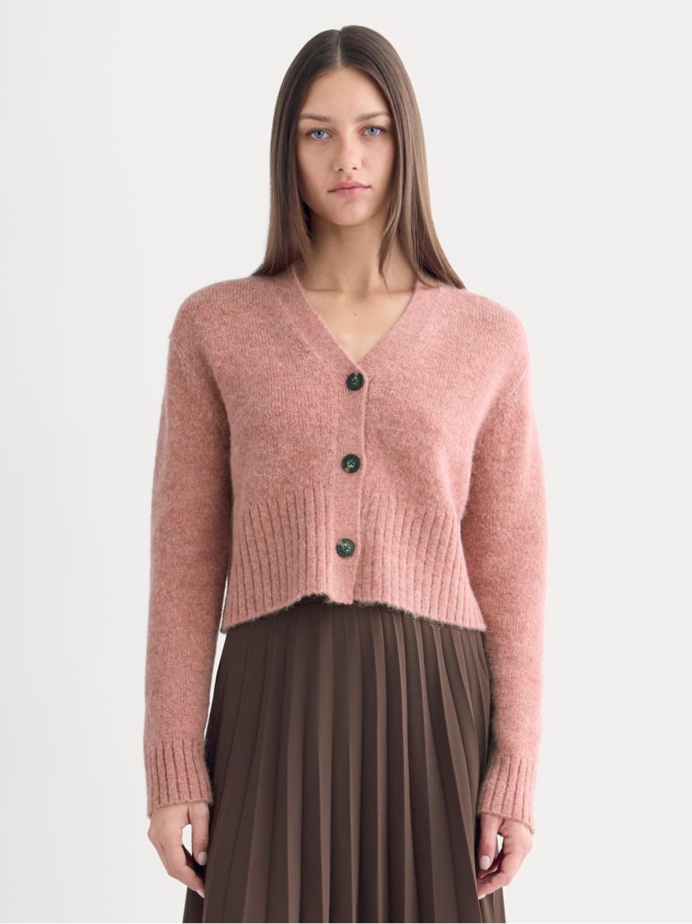 New Everlane HIGH V CROPPED CARDIGAN IN ALPACA Heather Ash Rose XS Quiet Luxury